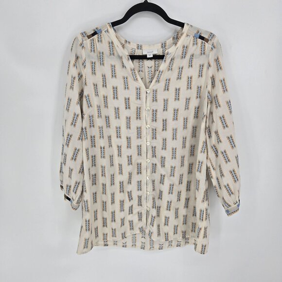 Pure jill J Jill womens size medium beige native embroidered boho button blouse - Picture 10 of 10